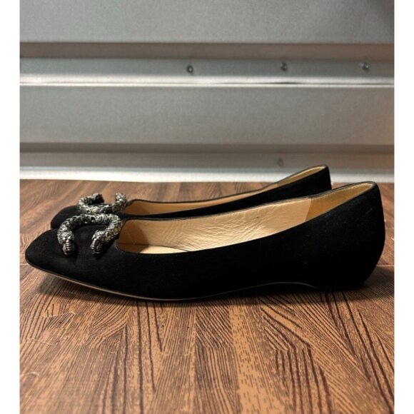 Gucci Black Suede Dionysus Embellished Square Toe Flats Size 7,5 EU 37,5 - Picture 1 of 6